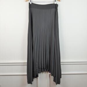 Ramy Brook Satin Maxi Maxine Skirt Asymmetric Hem Pleated Gray Size 6 Formal